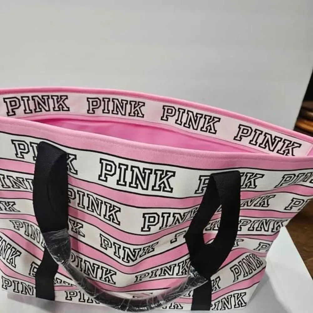 PINK Victoria's secret pink white striped tote bag